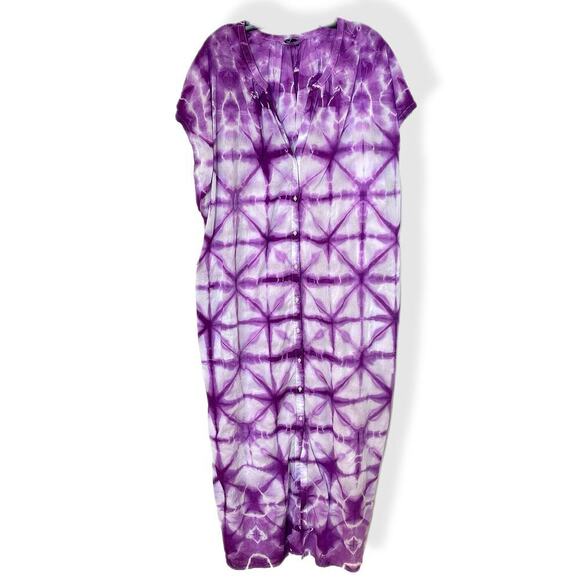 Hand Crafted Dresses & Skirts - handmade tie dyed maxidress shibori swim cover XXL purple